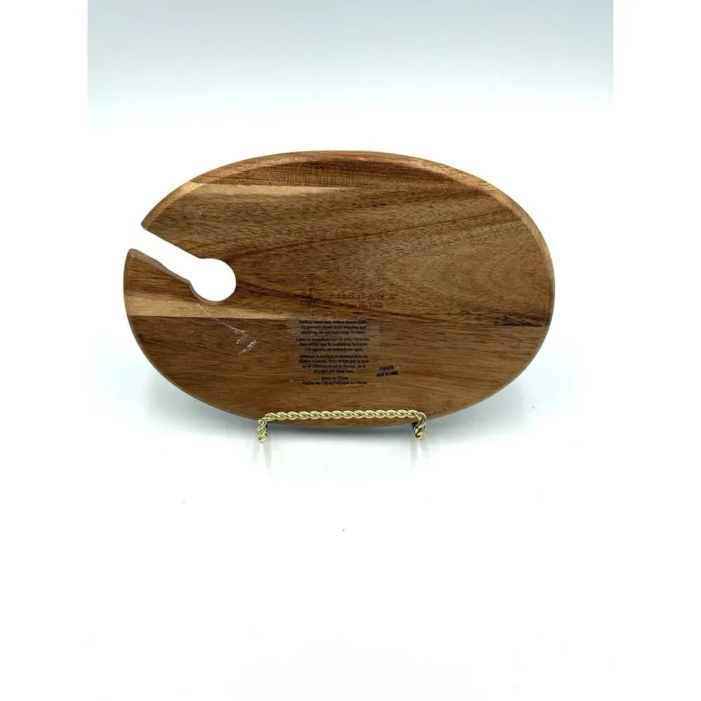 Handmade Round Wood & Resin Ocean Wave Serving Tray 9” Glossy Brown